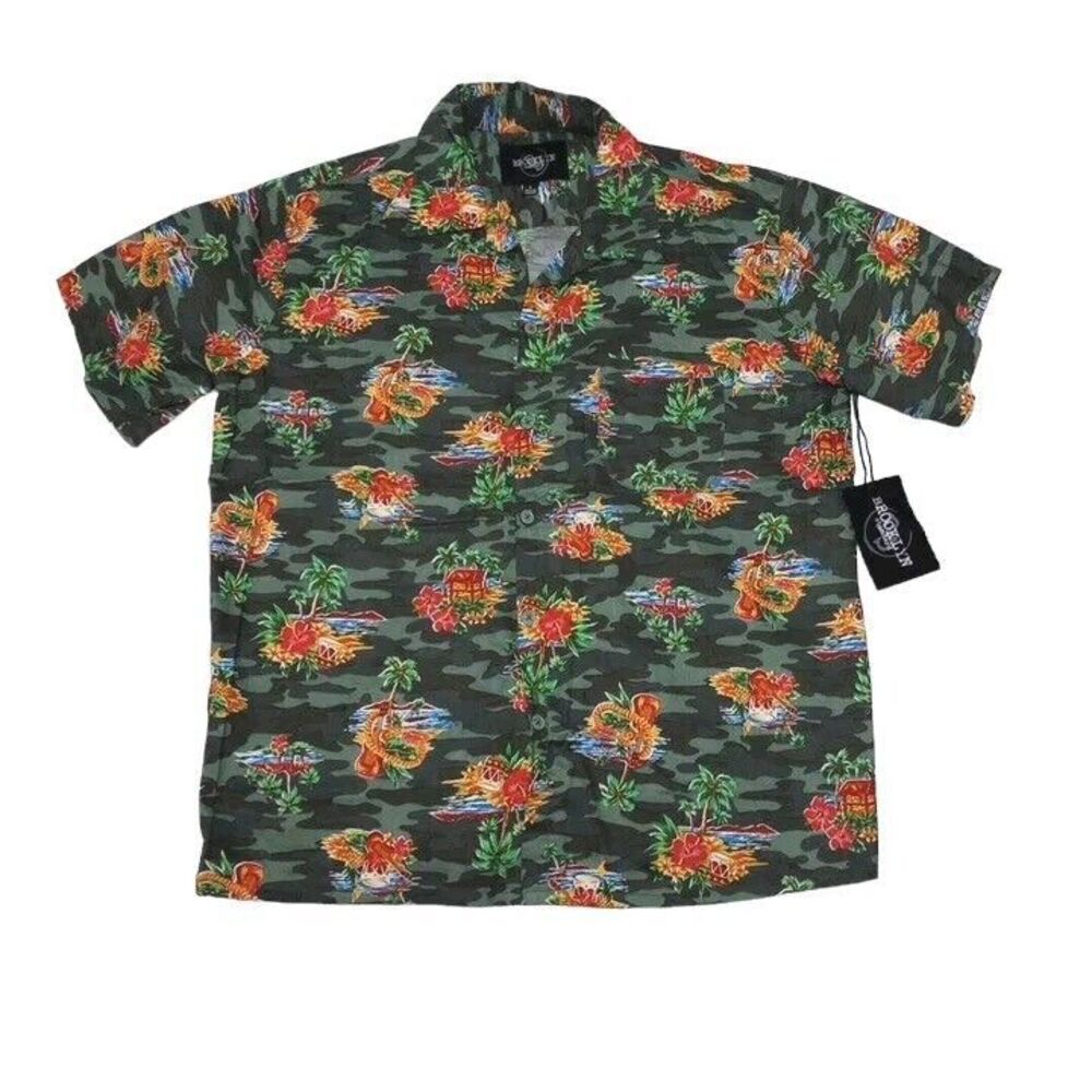 Brooklyn Standard‎ Men's Large Hawaiian Shirt NWT Floral Instruments Damaged